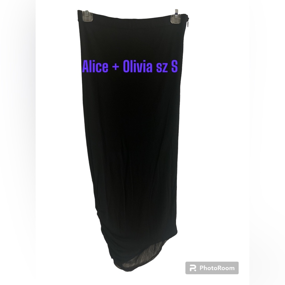 ALICE + OLIVIA  Air Black Pencil Drapey Asymmetrical MIDI Skirt Ruched sz S EUC